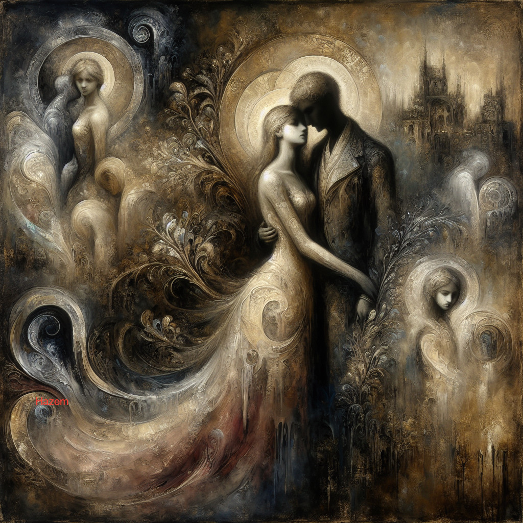 Couple Embracing in Ethereal, Dreamlike Artwork