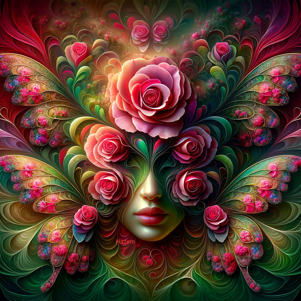 Surreal Composition of Floral and Butterfly Motifs