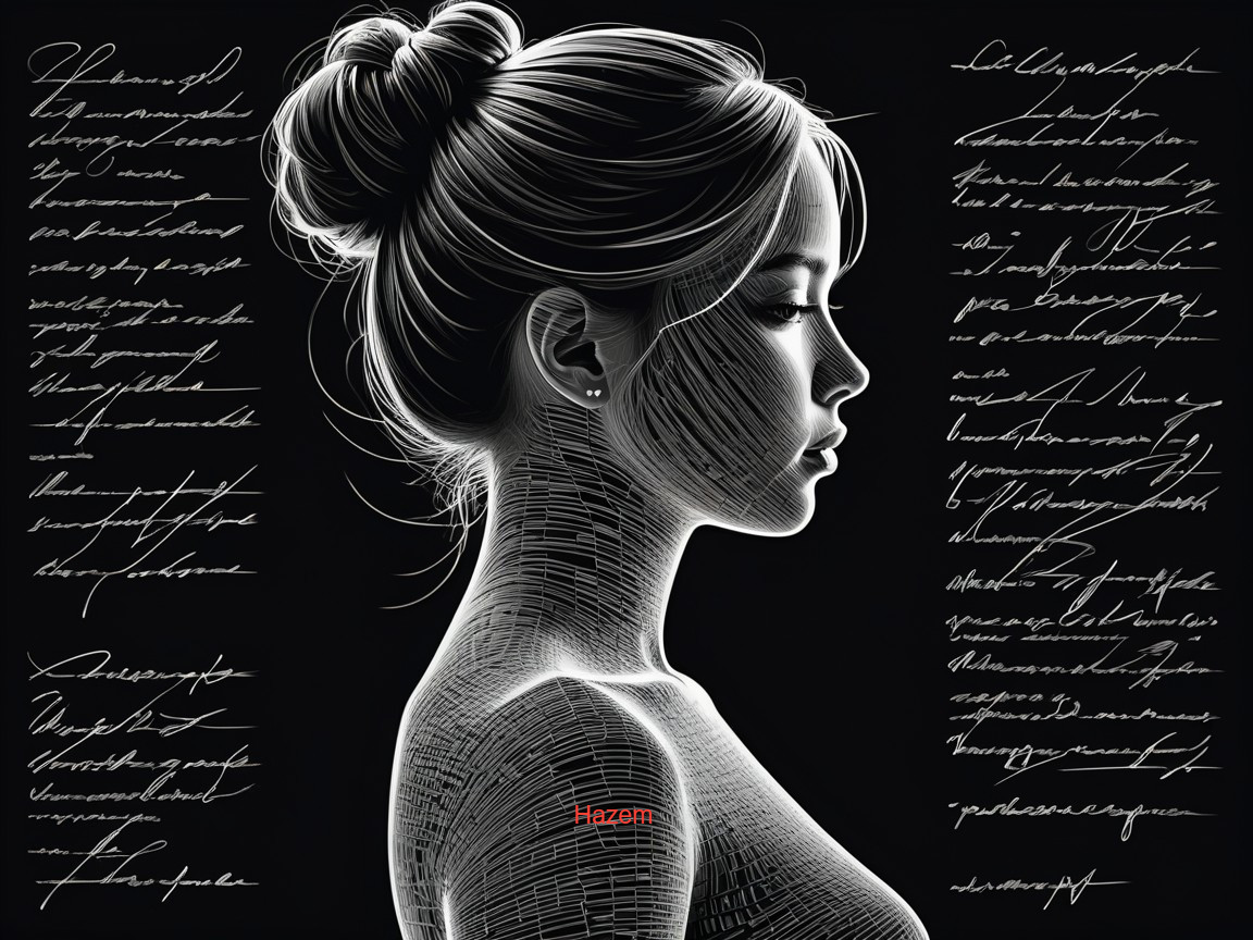 Profile Outline of Woman with Bun Hairstyle and Text