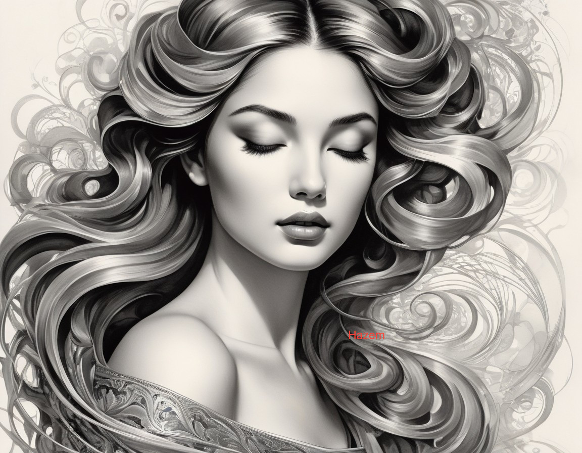 Black-and-white portrait of a tranquil woman