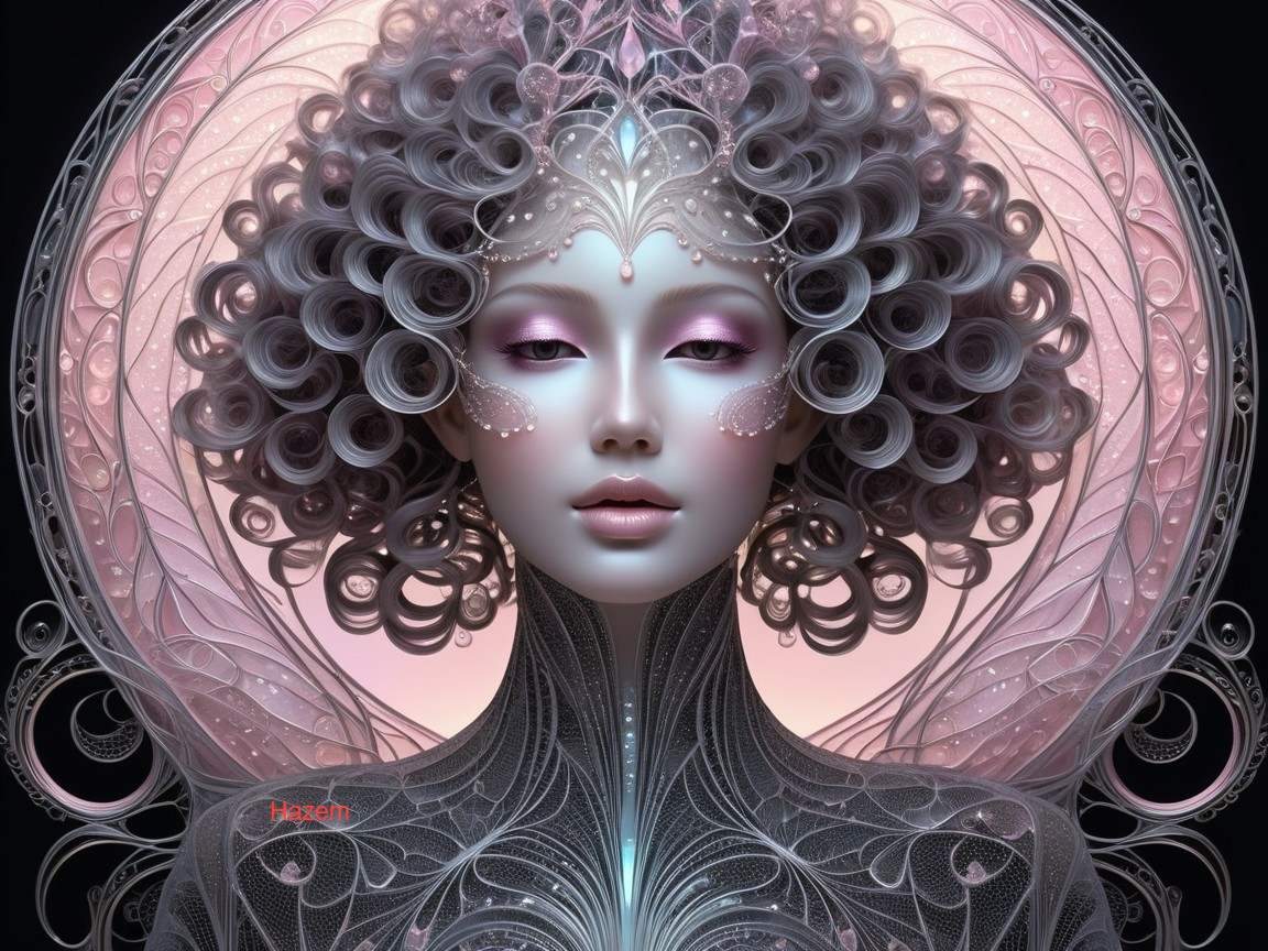 Ethereal figure with intricate hair and pastel makeup