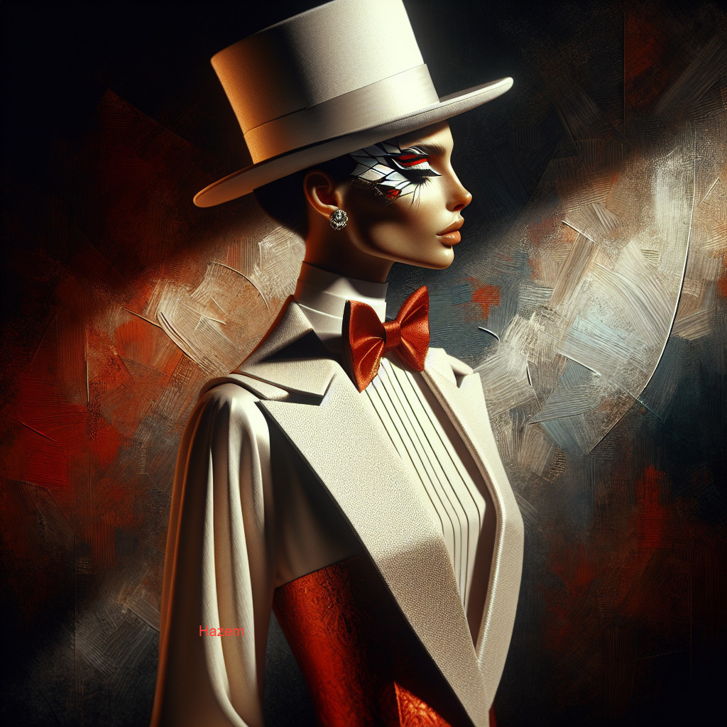 Sophisticated Figure in Tailored Outfit and Bold Makeup