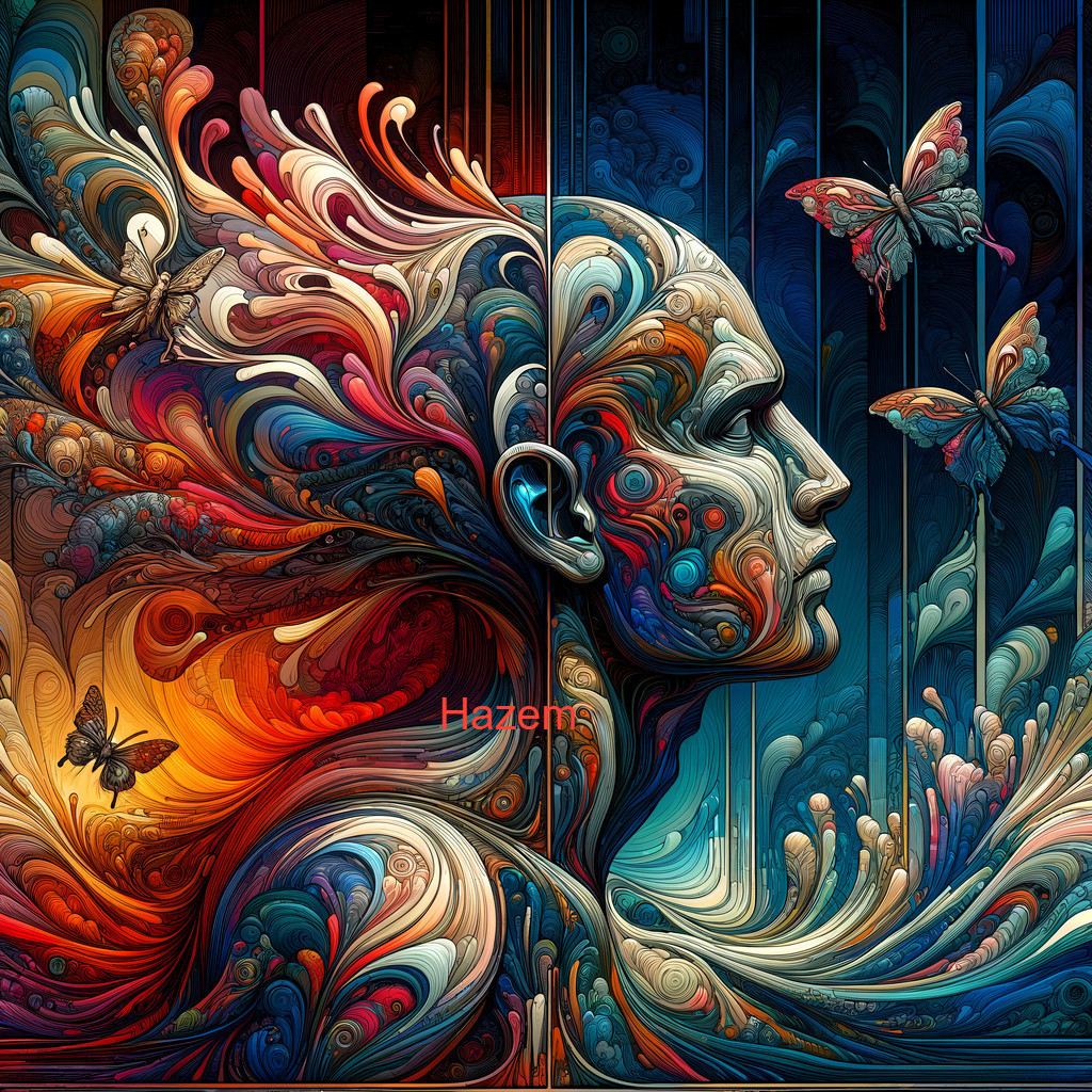 Abstract Colorful Human Profile with Butterflies