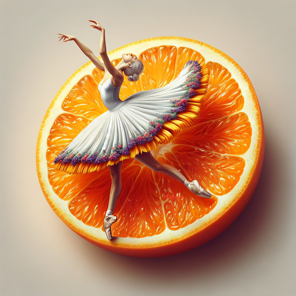 Ballerina Posed on Vibrant Orange Slice with Tutu