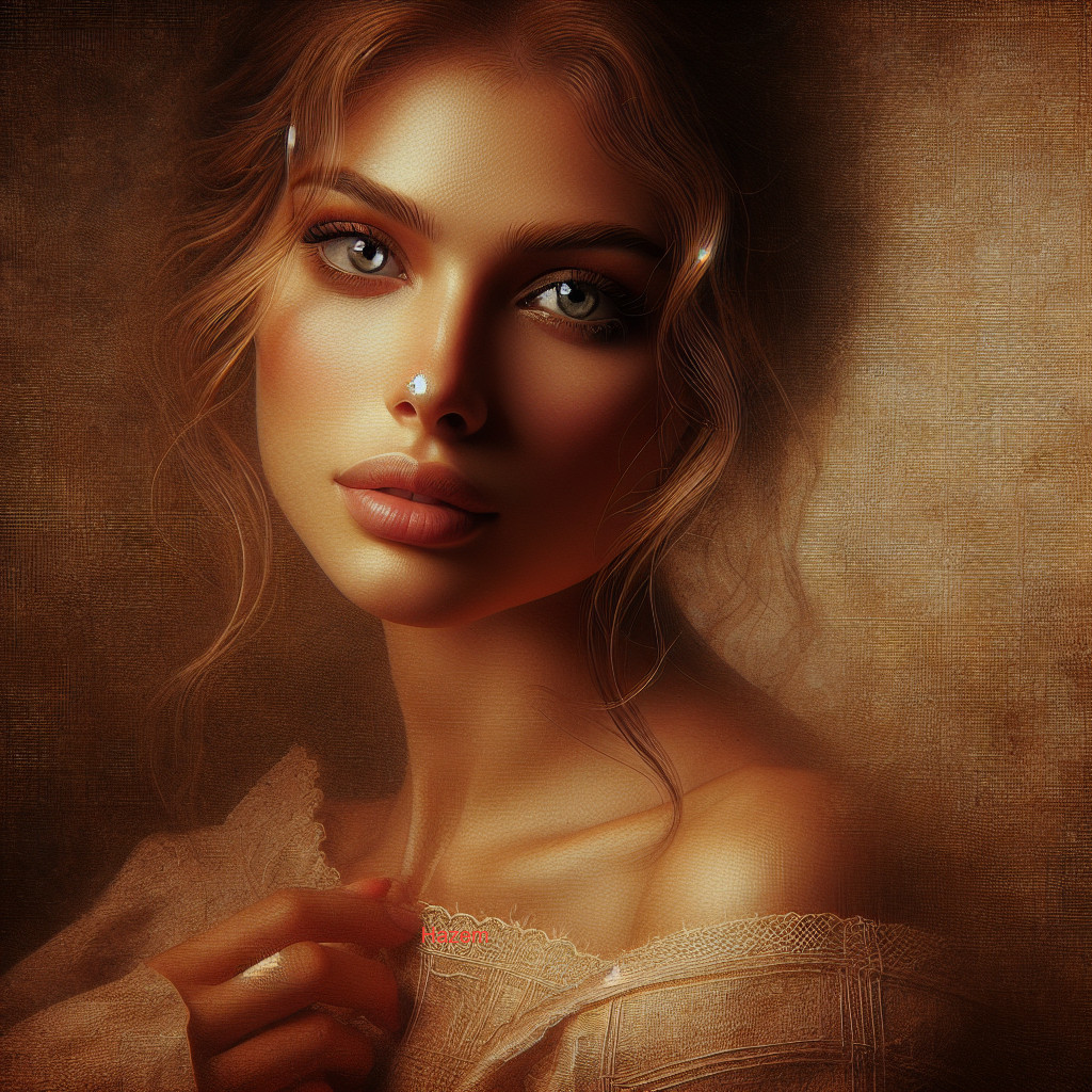 Portrait of a Young Woman with Blue Eyes and Wavy Hair