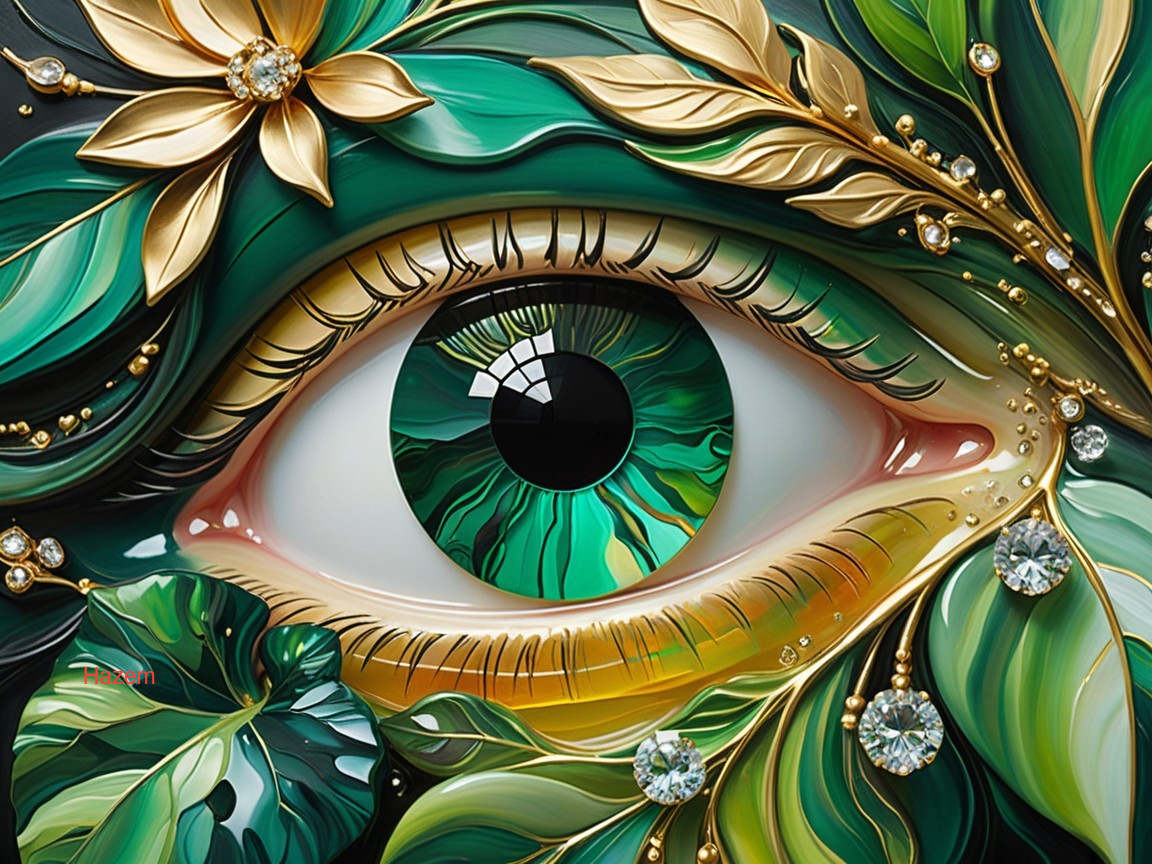 Close-Up of a Colorful Eye Surrounded by Foliage