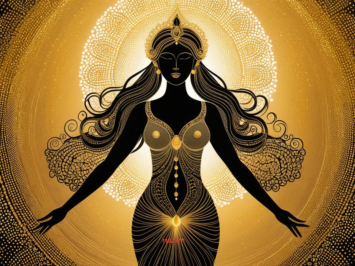 Silhouette of a Woman with Intricate Patterns and Halo