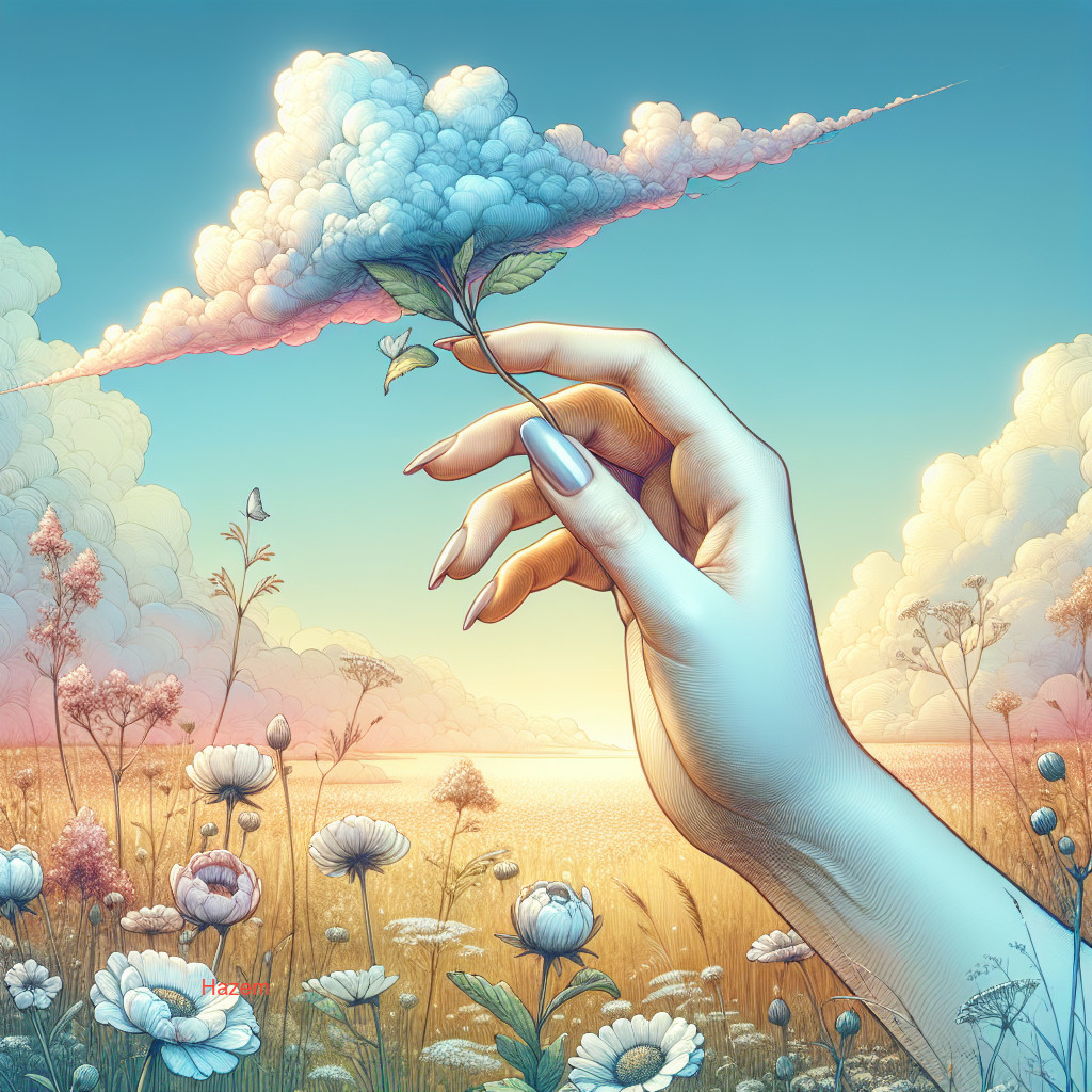 Surreal Scene of Hand Holding Leaf and Cloud