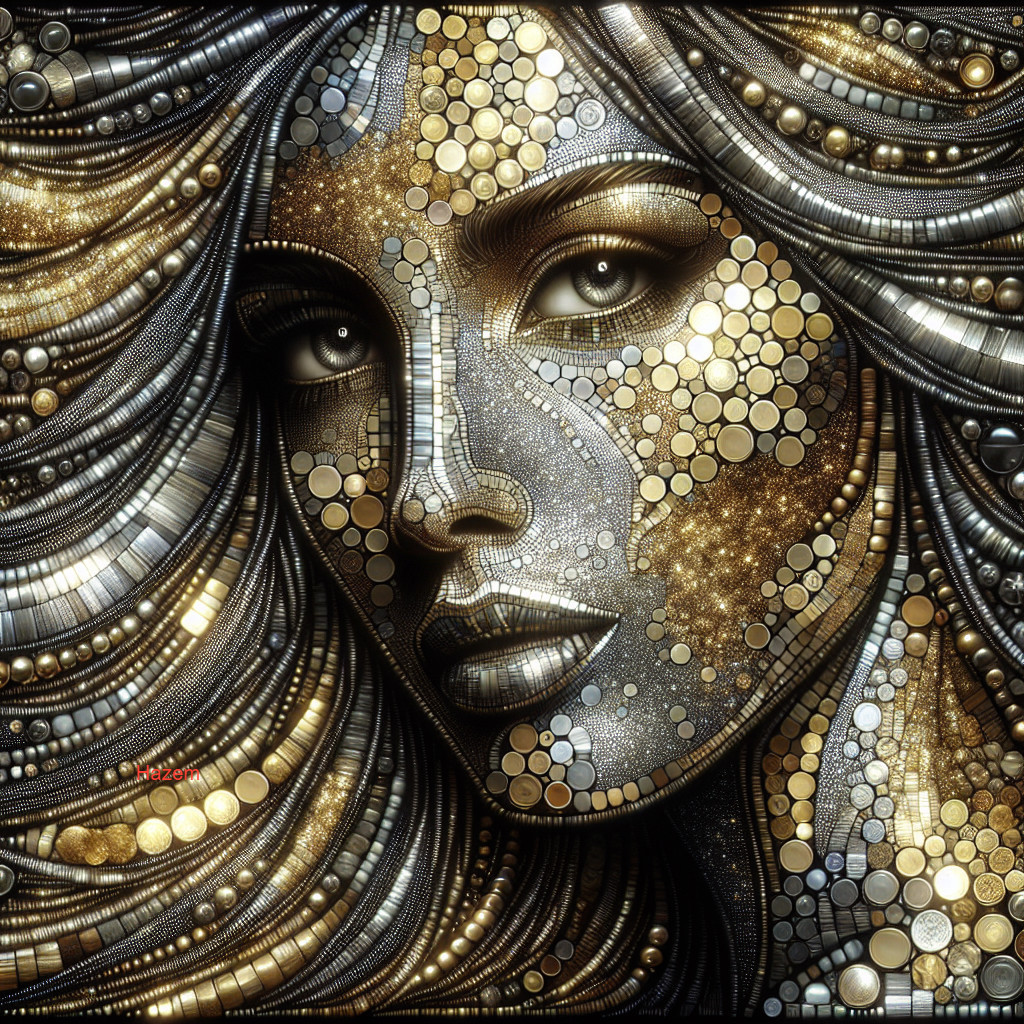 Abstract Portrait of a Woman with Metallic Patterns