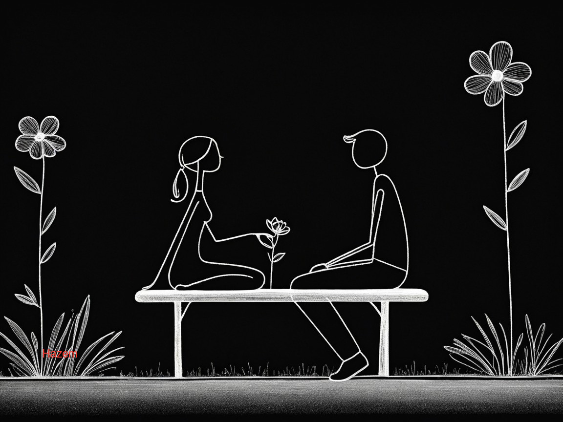 Stylized Illustration of a Couple on a Bench