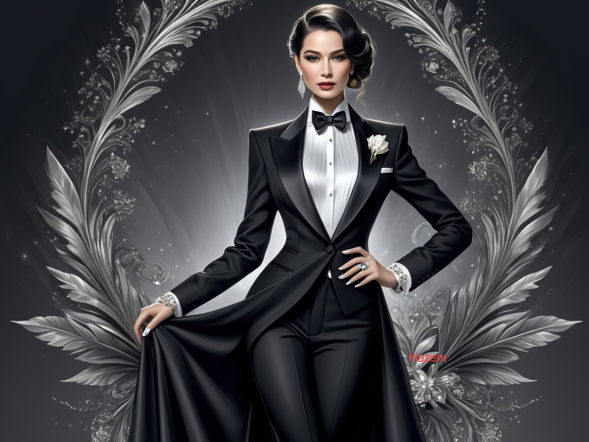 Elegant Figure in Black Tuxedo with Flowing Cape