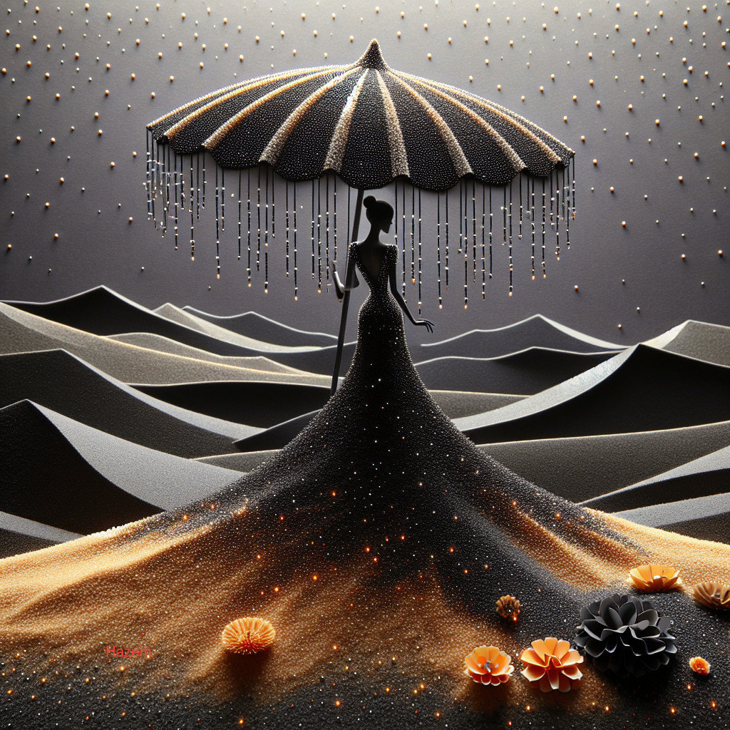 Silhouette of a woman in a shimmering sand gown