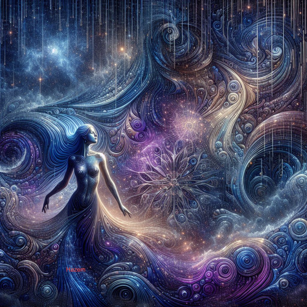 Cosmic Scene with Feminine Silhouette and Galaxies
