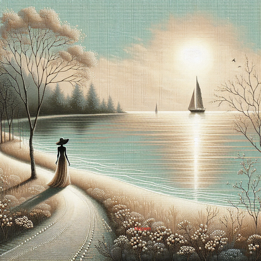 Serene Landscape with Woman by Tranquil Lake