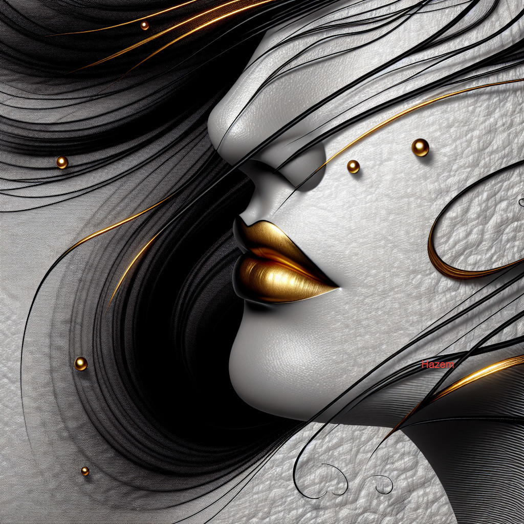 Stylized portrait with elegant curves and gold accents