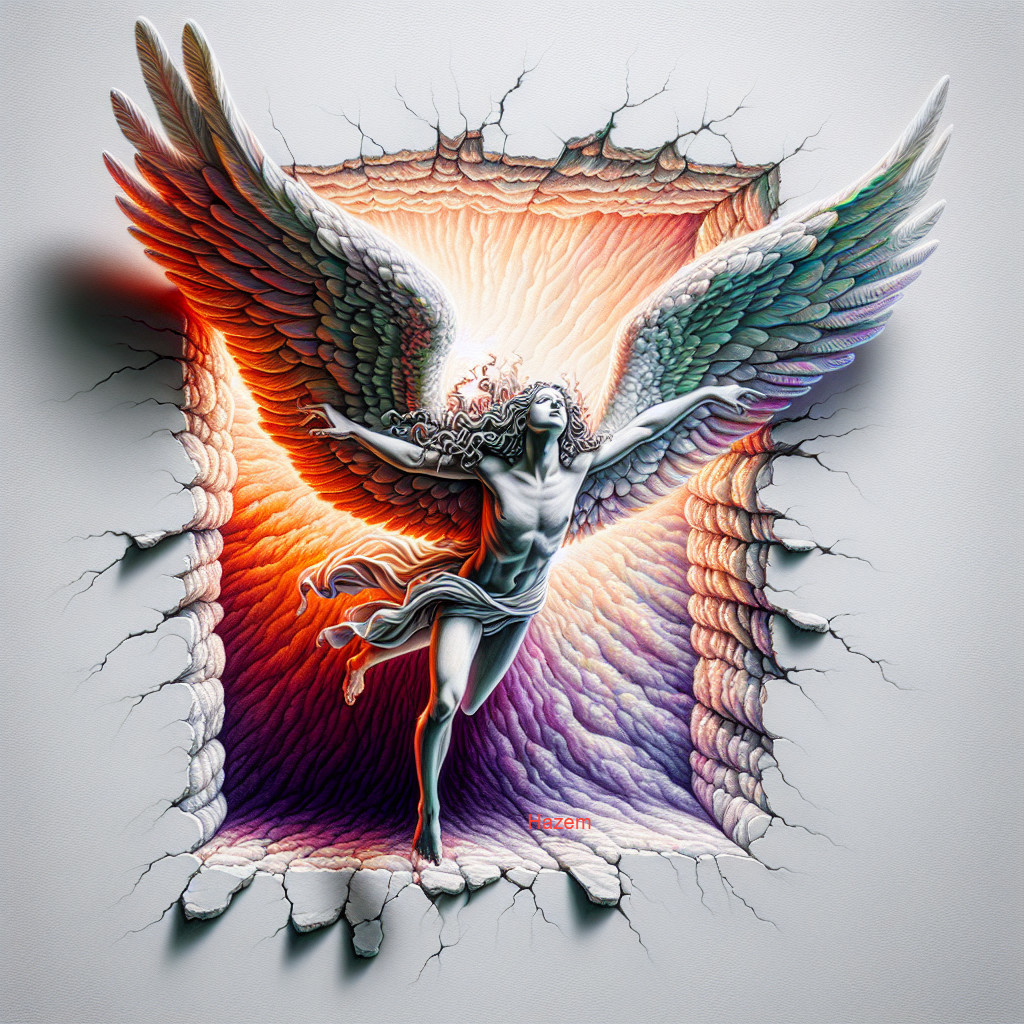 Majestic Angel with Vibrant Wings and Warm Background