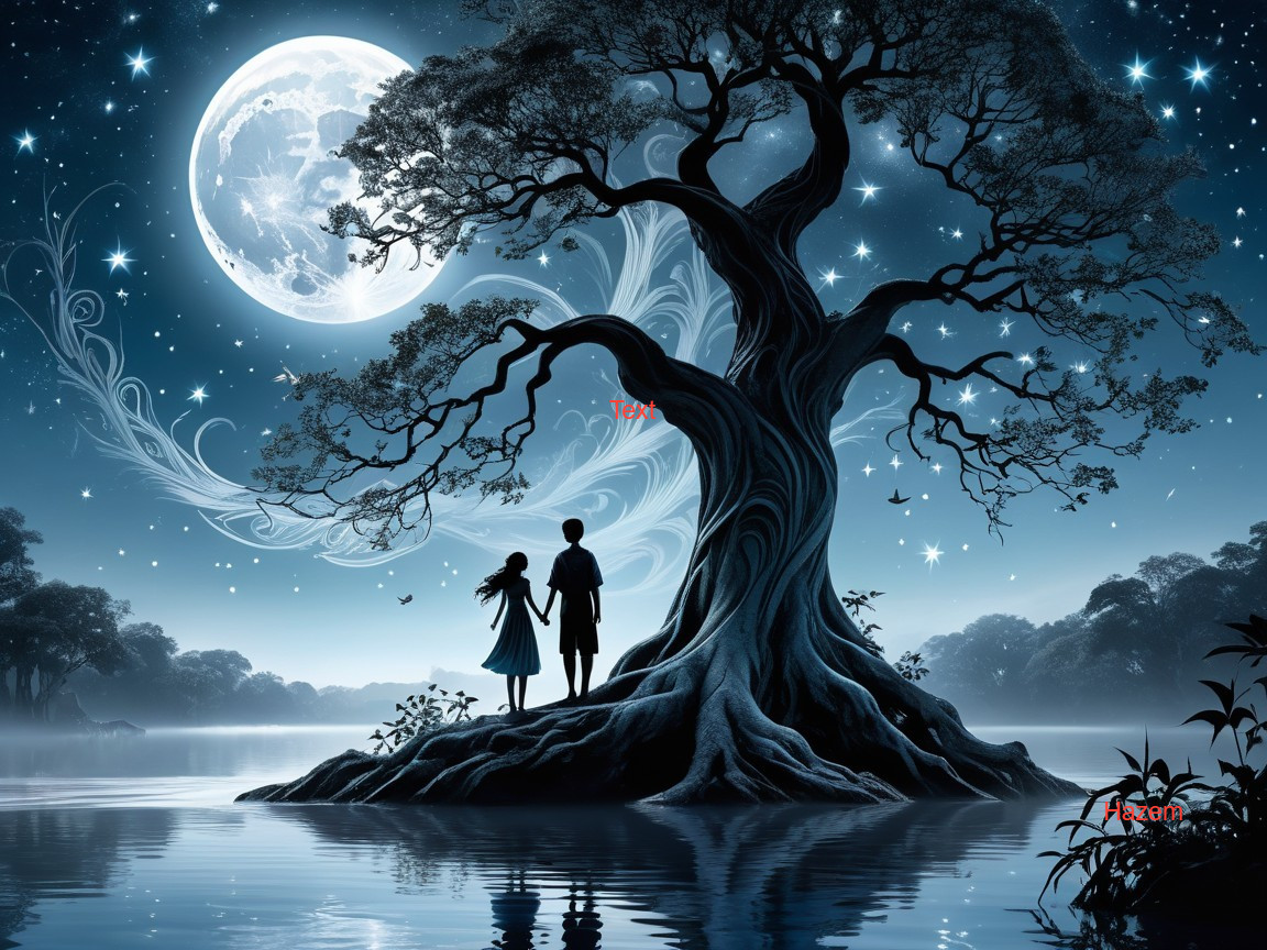 Twilight Scene of Children by a Shimmering Lake