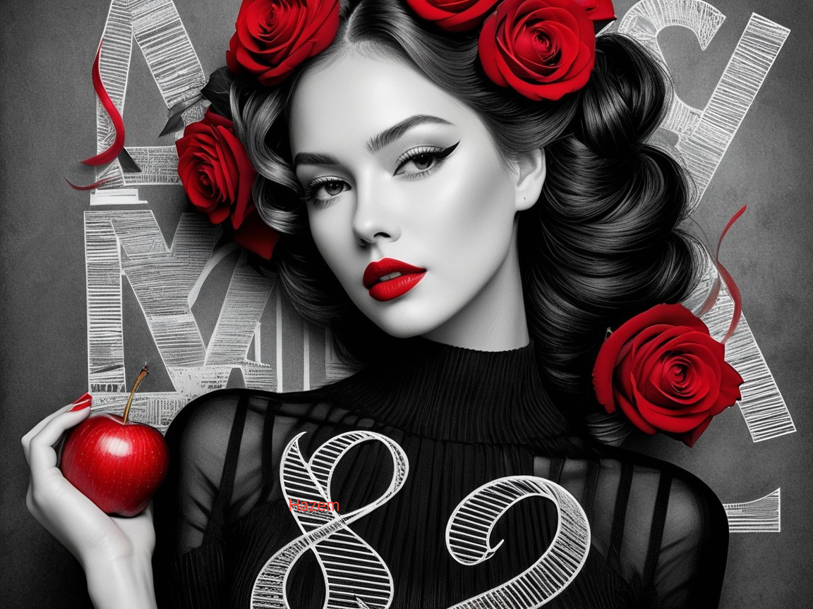 Black-and-White Portrait of a Woman with Roses