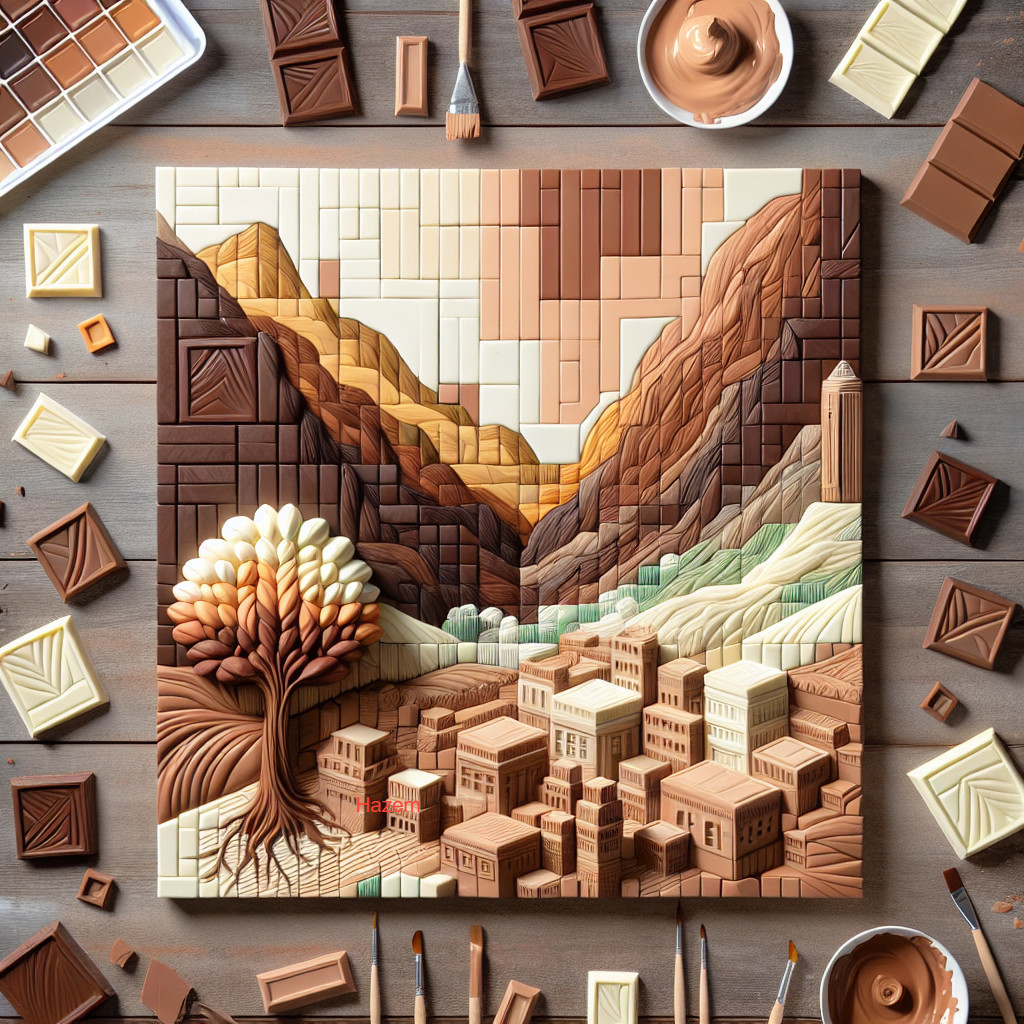 Chocolate Artwork of Mountainous Landscape and Village