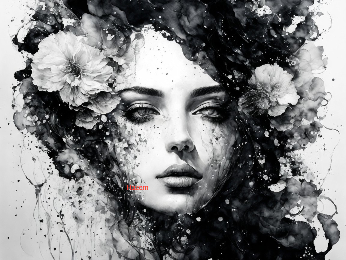 Monochromatic Portrait with Floral Designs and Textures