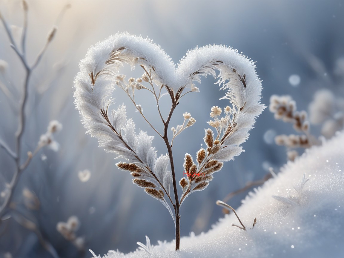 Frosted Heart Shape in a Serene Winter Landscape