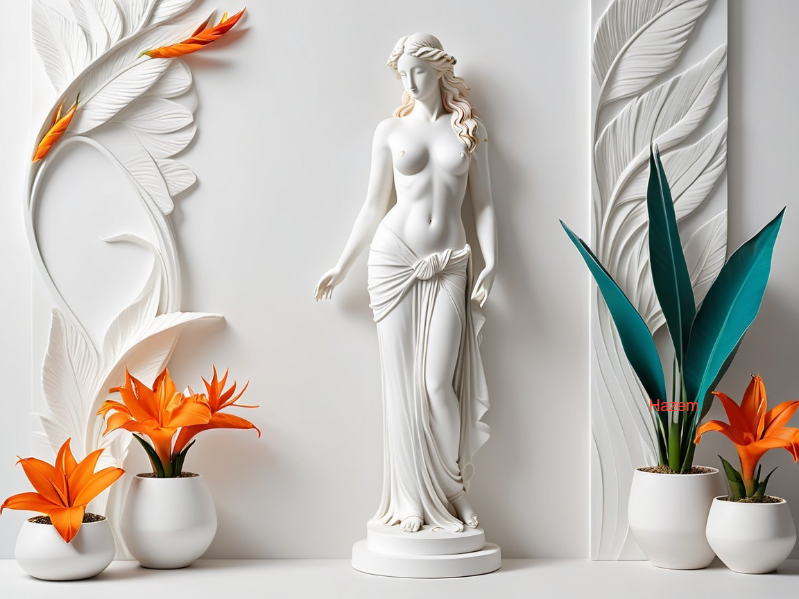 White Female Statue Surrounded by Vibrant Flowers