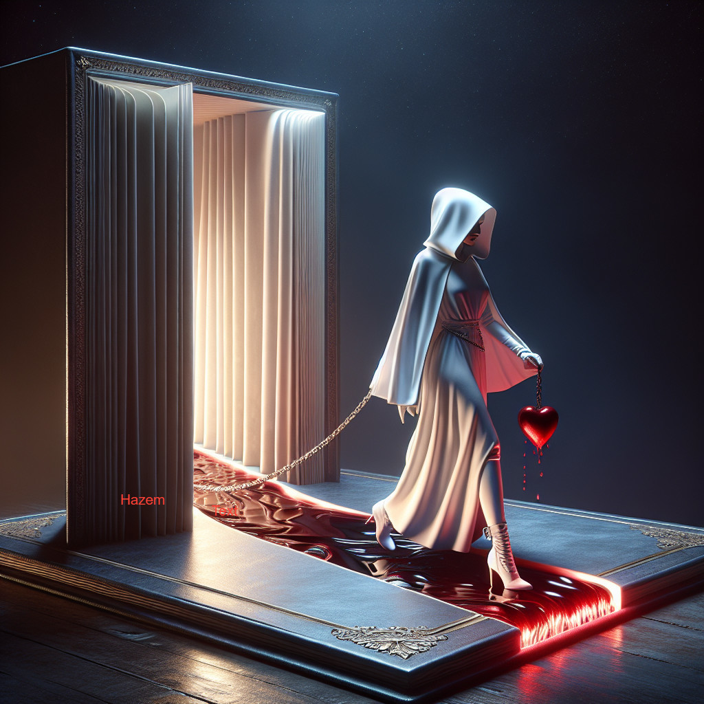 Cloaked Figure in Surreal Light with Dripping Heart