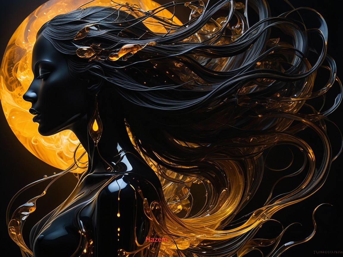 Silhouette of a Woman with Flowing Hair and Moon