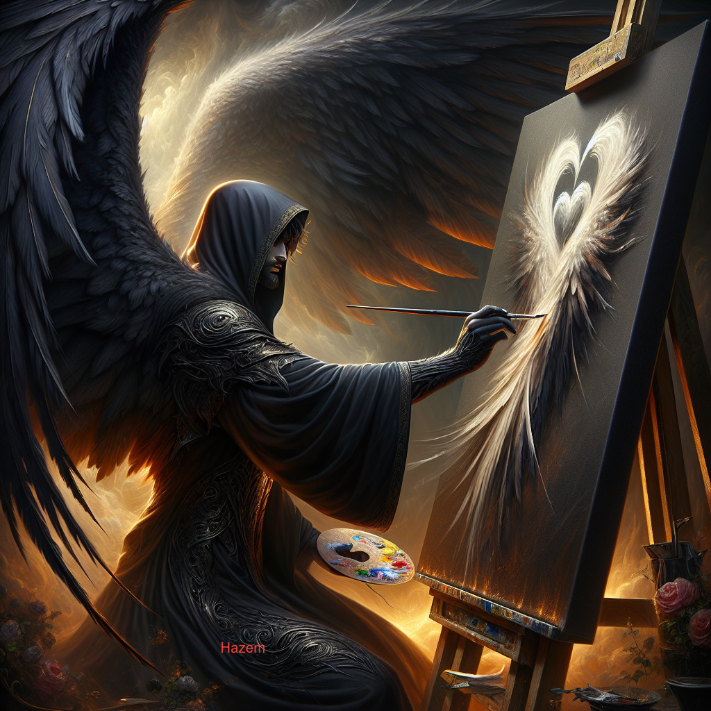 Cloaked Figure Painting an Ethereal Heart with Wings