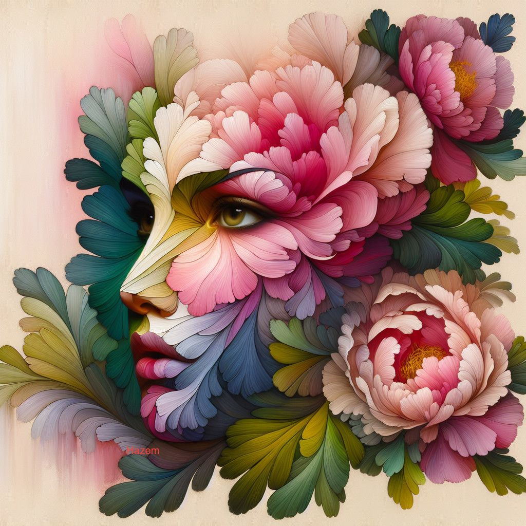 Colorful Artwork of Woman's Face with Flower Petals