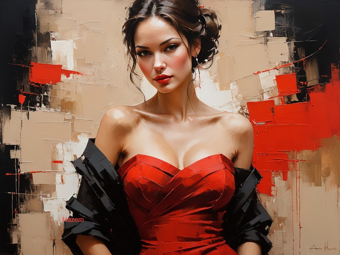 Portrait of a Woman in a Vibrant Red Dress