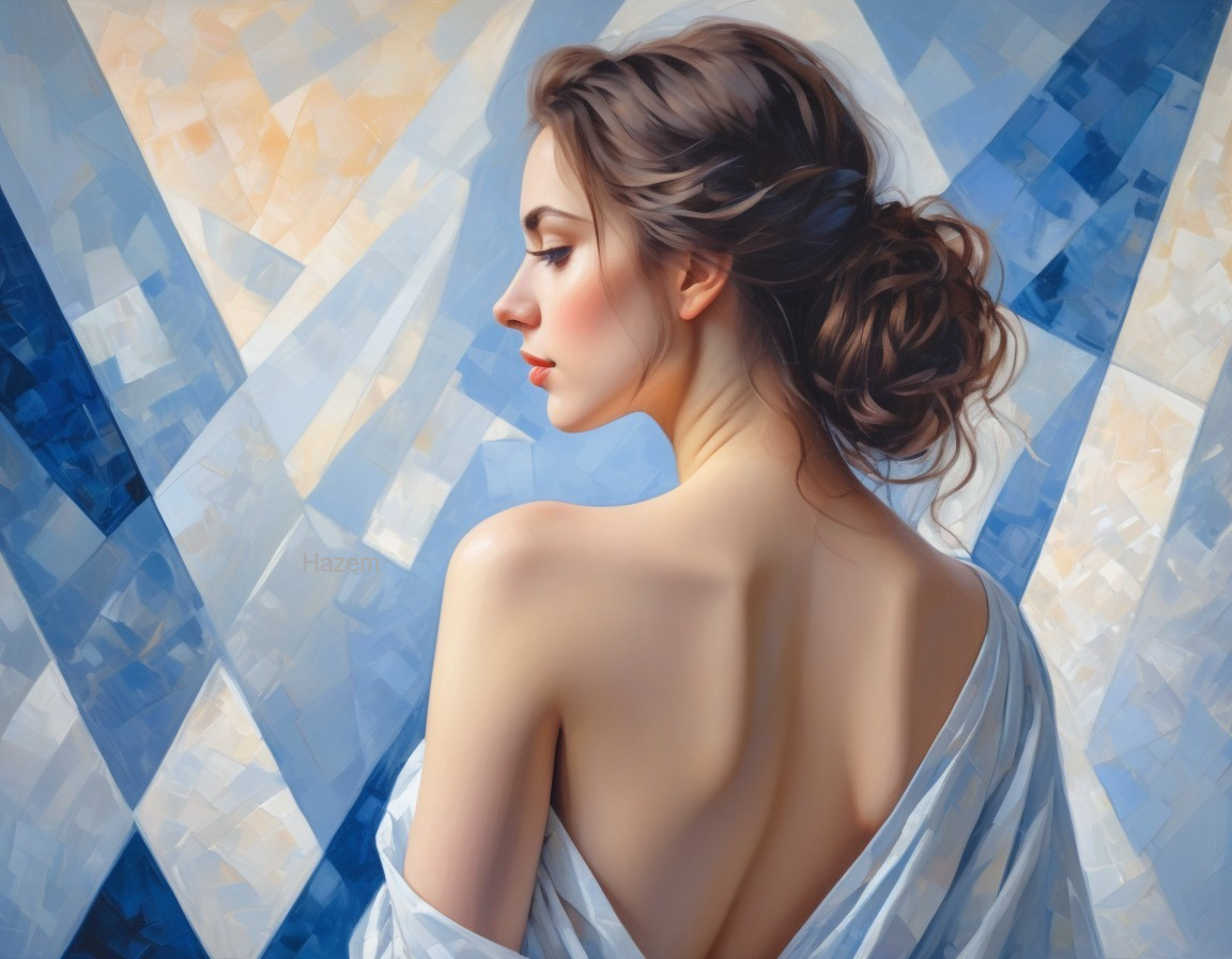 Profile of a Young Woman with Flowing Hair and Fabric