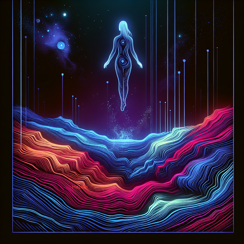 Ethereal Figure Above Colorful Wavy Landscape