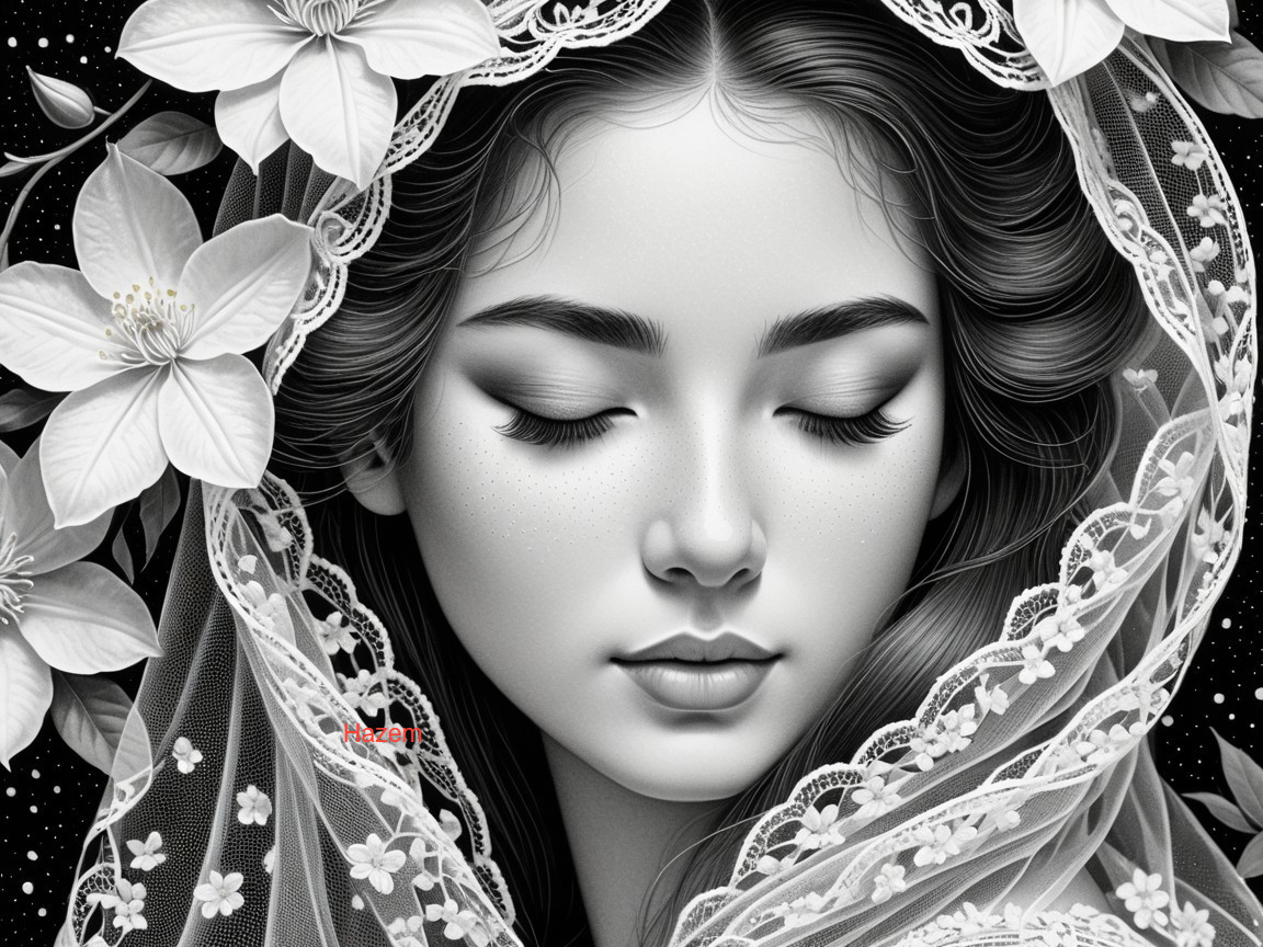 Serene Portrait of a Young Woman with Floral Motifs