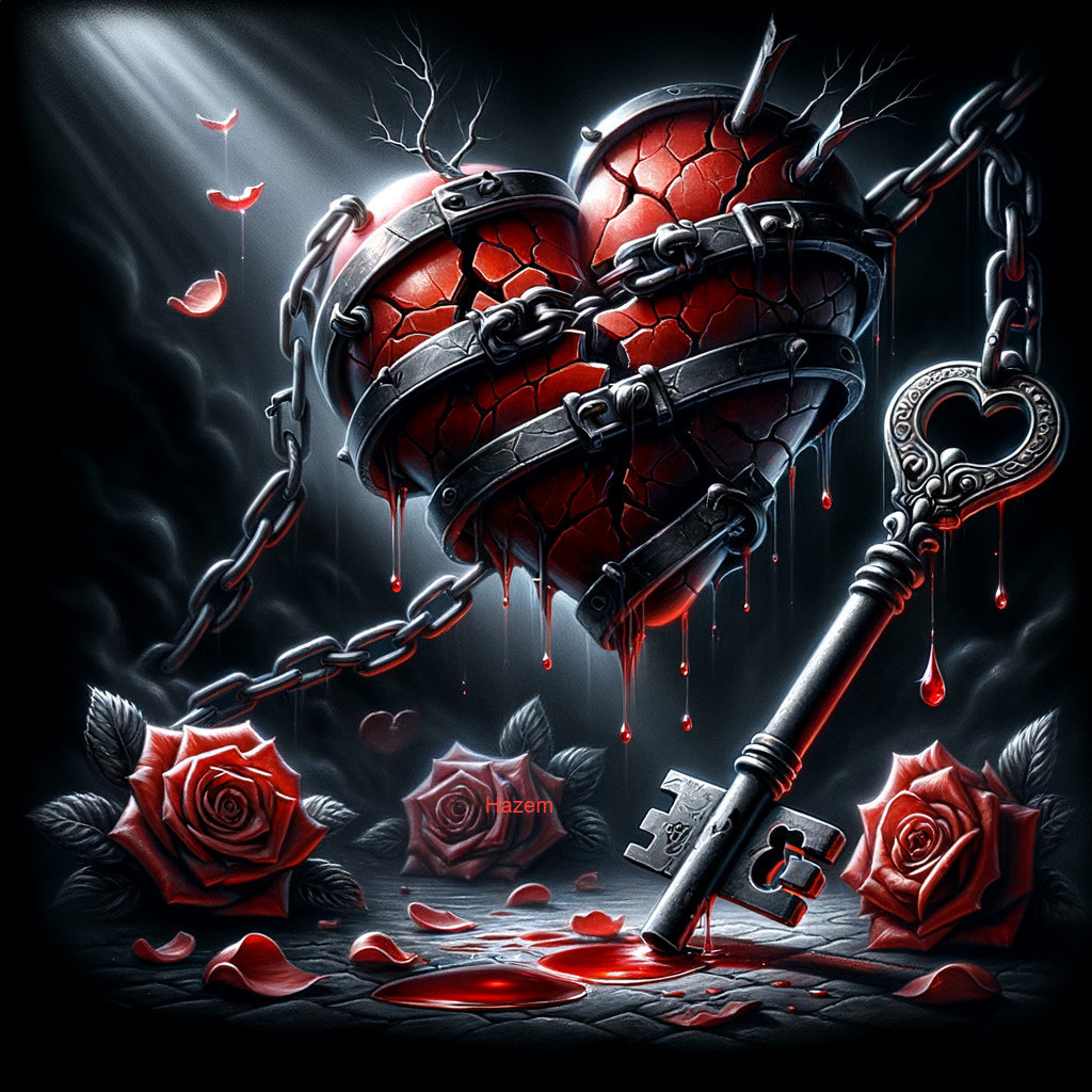 Intricate Broken Heart Design with Chains and Blood