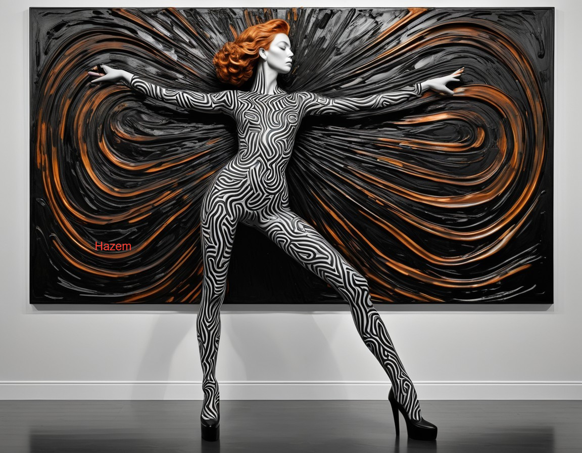 Dramatic Figure Against Black and Copper Swirls