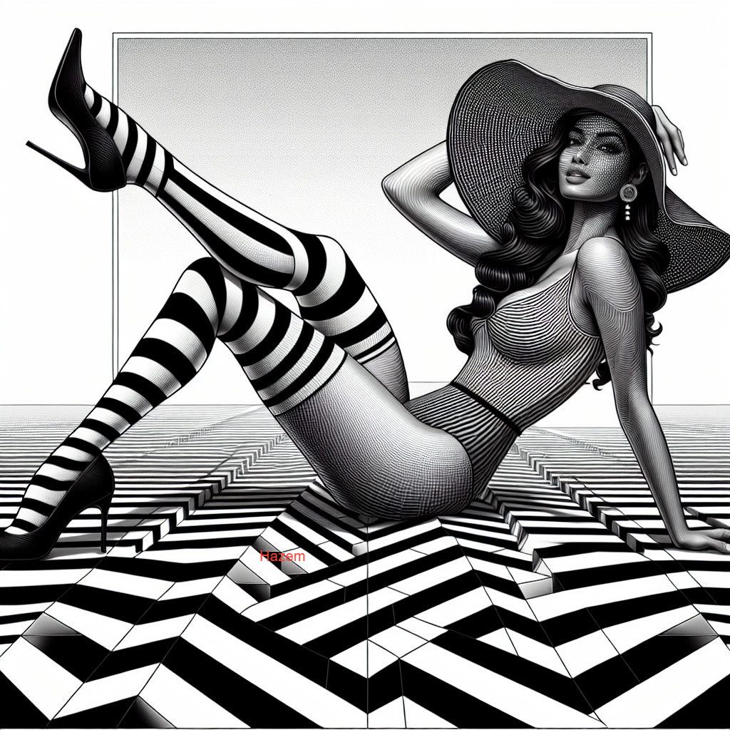 Stylish Woman in Black-and-White Geometric Illustration