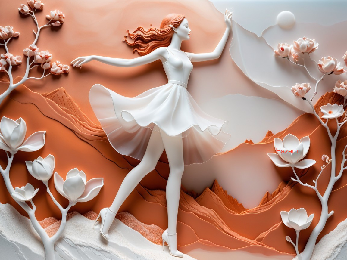 Ballerina in Ethereal Dress with Copper Hair and Textured Background