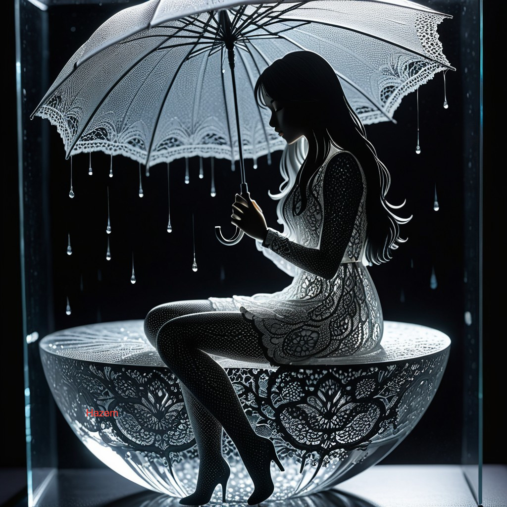 Delicate Paper-Cut Artwork of Woman Under Umbrella