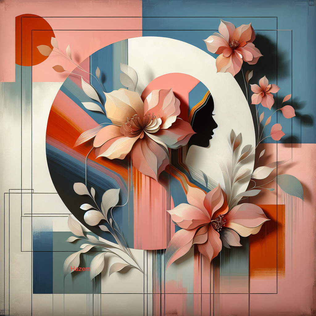 Stylized Woman's Profile with Abstract Shapes and Colors