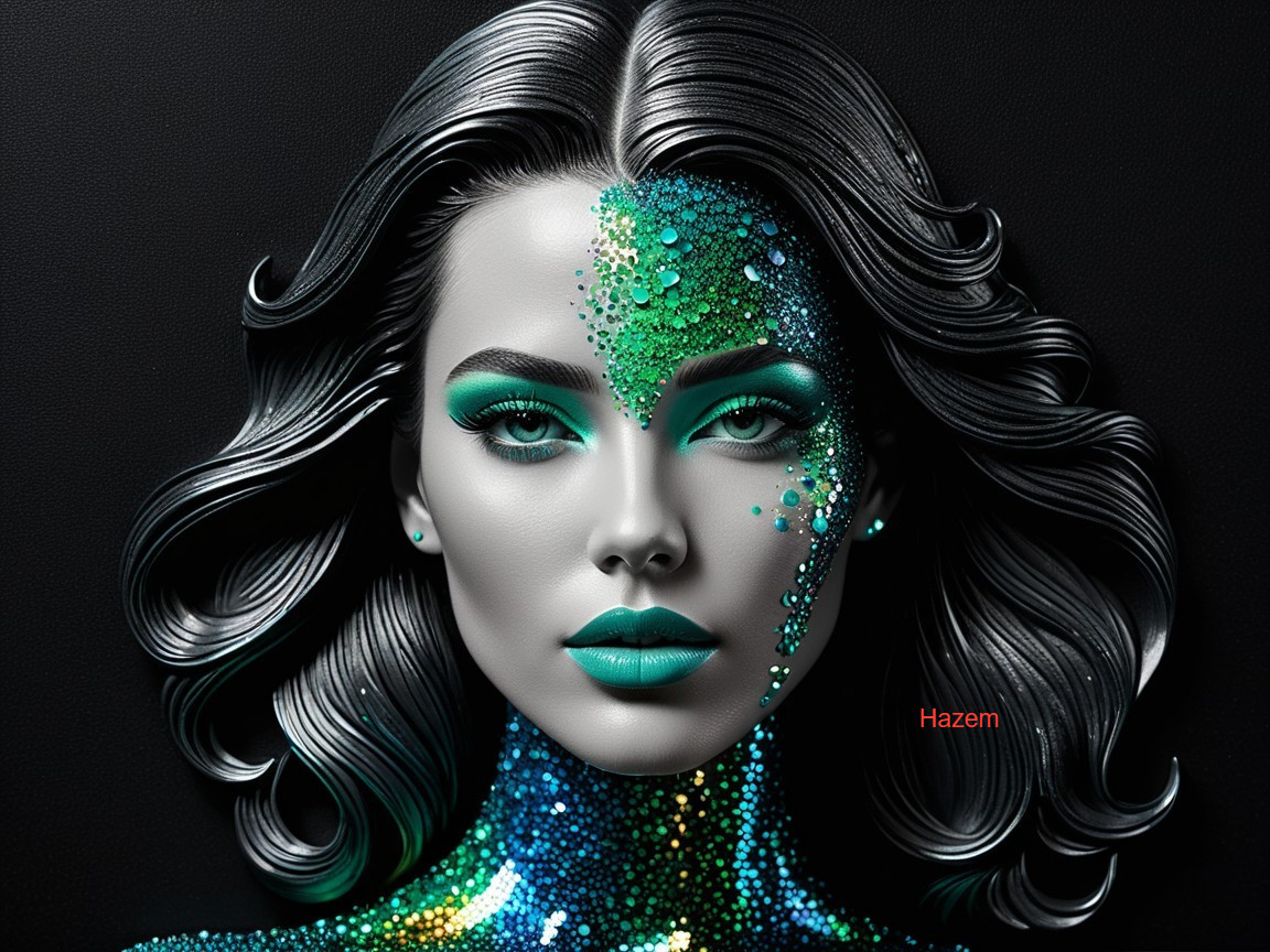 Portrait of a woman with silver-black hair and vibrant makeup