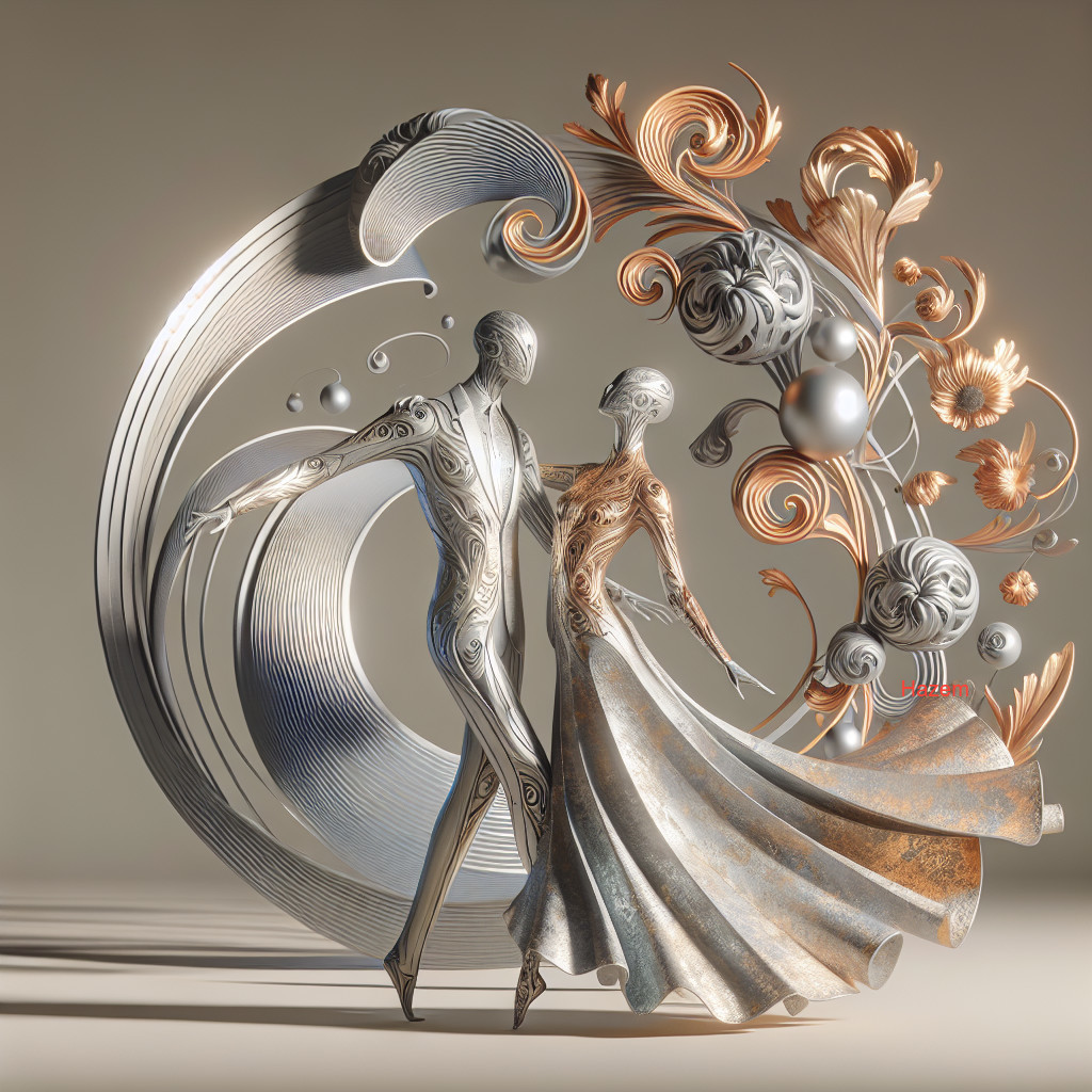 Elegant Metallic Figures in Graceful Dance with Patterns