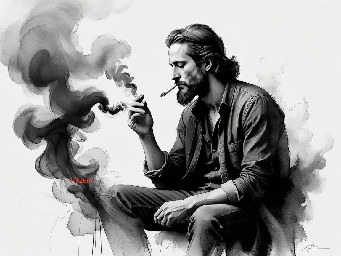 Man in Smoke with Pipe: Monochrome Portrait Details
