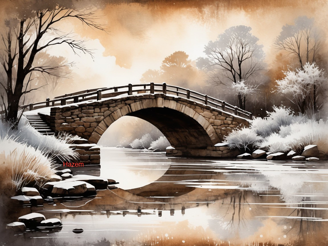 Serene Landscape with Stone Arch Bridge and River