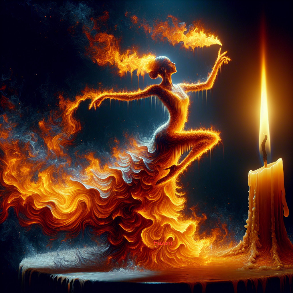 Ethereal Woman of Fire Dancing Near a Candle Flame