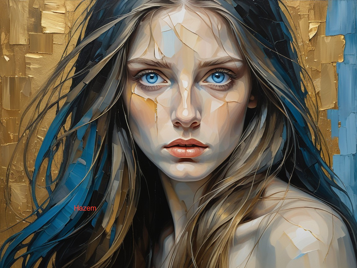 Portrait of a Young Woman with Blue Eyes and Tear