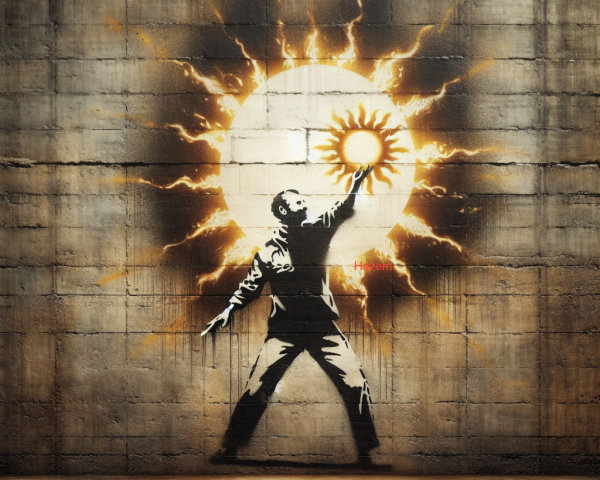 Mural Depicting Figure Reaching for Radiant Sun