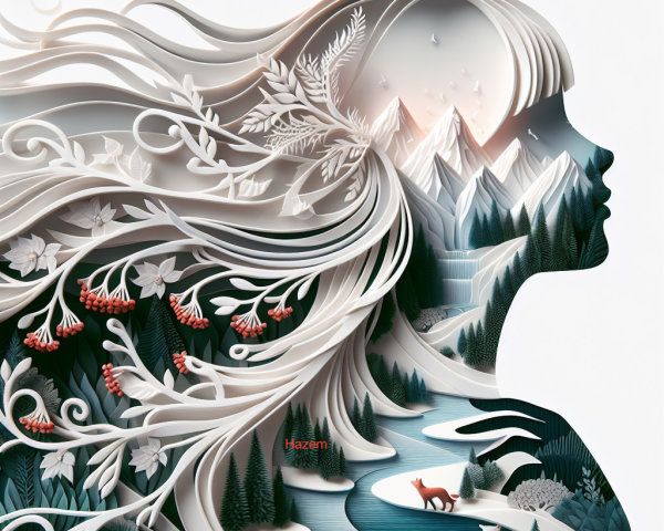 Paper-Cut Illustration of Woman and Nature Elements