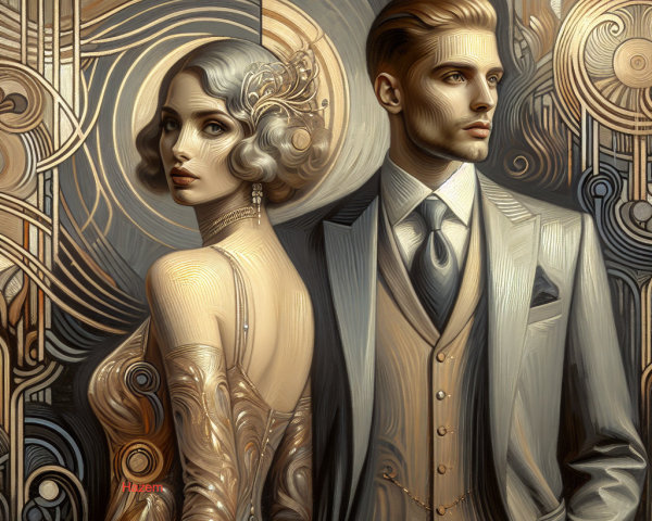 Stylish Couple in Vintage Art Deco Setting