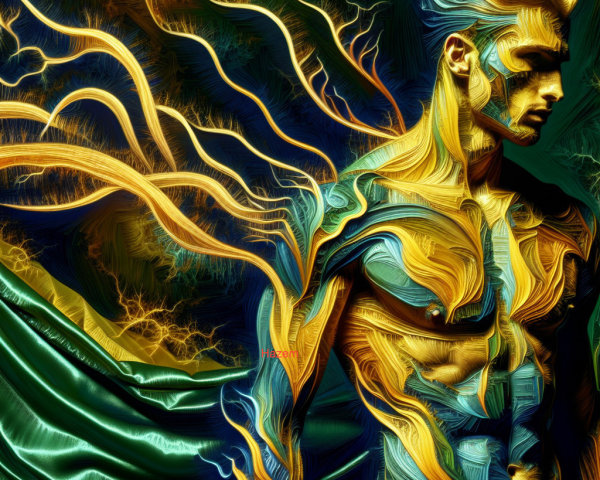 Abstract Male Figure with Vibrant Patterns and Colors